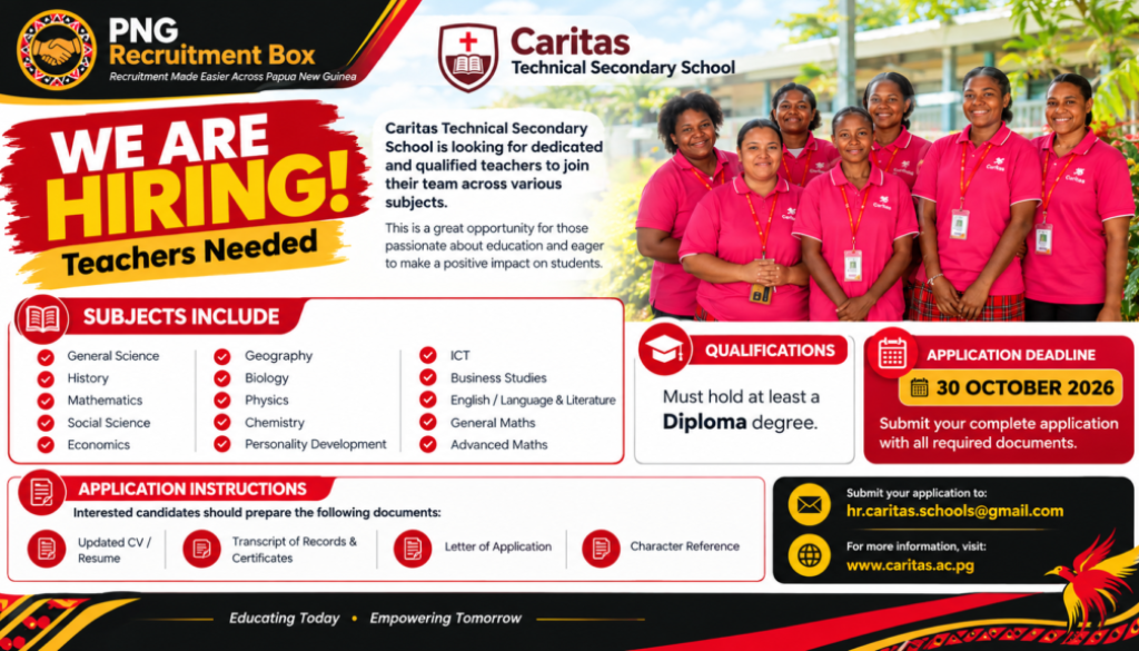 Teachers Needed, Diploma degree, Education, Caritas Technical Secondary School, Teaching jobs