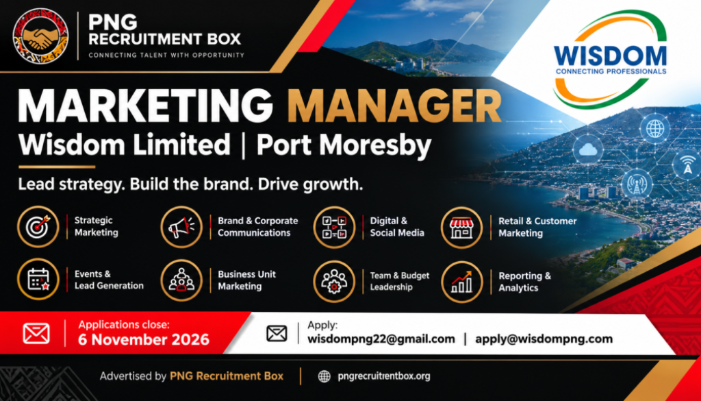 Marketing Manager, Marketing Strategy, Brand Management, Digital Marketing, Port Moresby