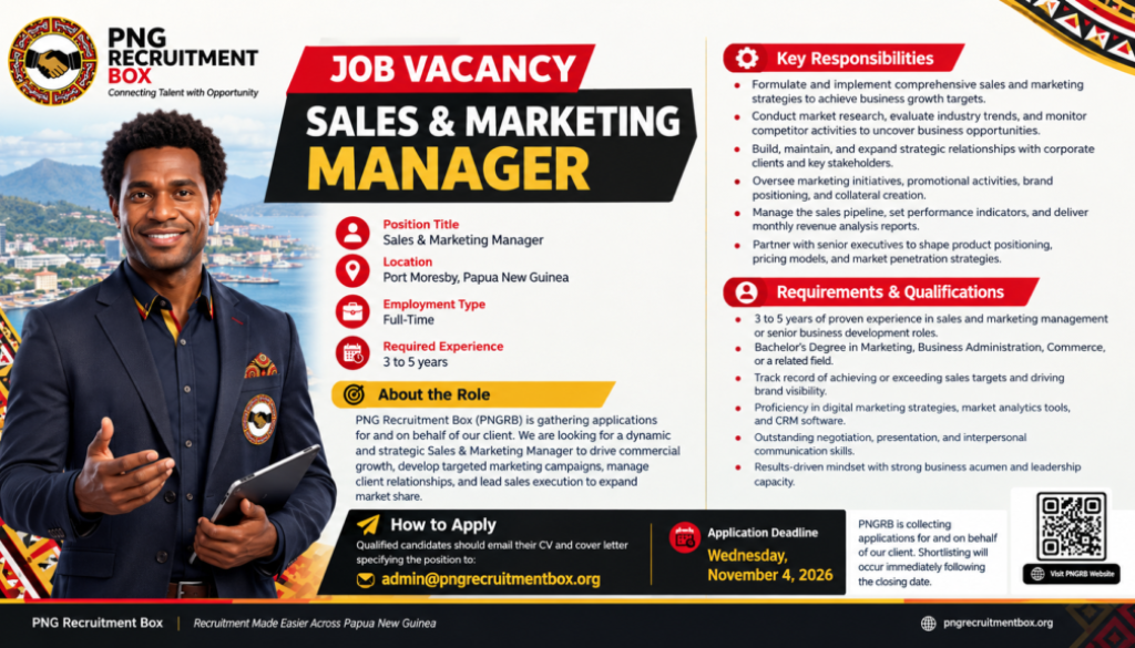 Sales & Marketing Manager, Sales Marketing Manager Port Moresby, Business Development, Digital Marketing PNG, Client Relationship Manager